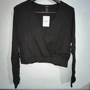 Forever 21‎ Plus Size 0X Black Wrap Ribbed Long Sleeve Top & Pants Stretch Women